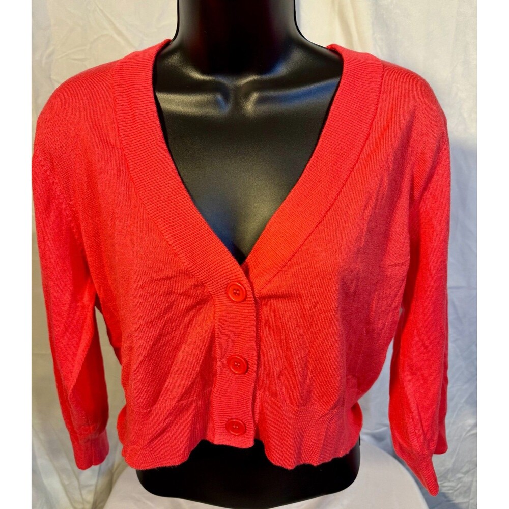 Academia Shruken Cardigan Pink Buttons Women's Plus 1X Cottage Scandi Boho Crop